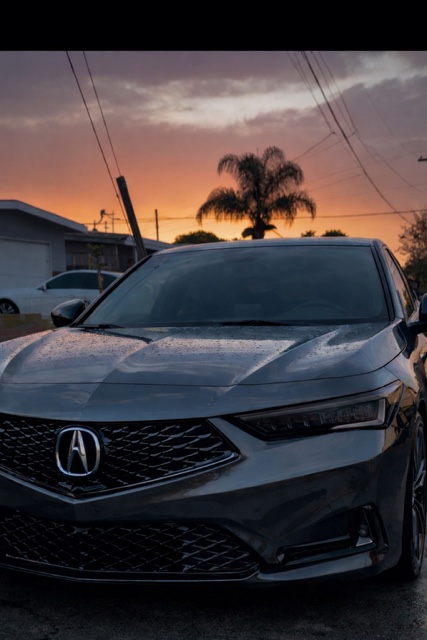 Acura at sunset, front view, after detail